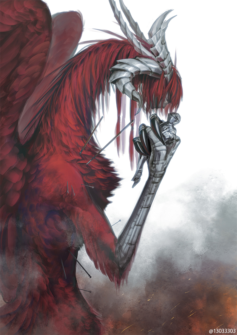 2others, ambiguous_gender, androgynous, armor, claws, feathered_wings, full_armor, giant