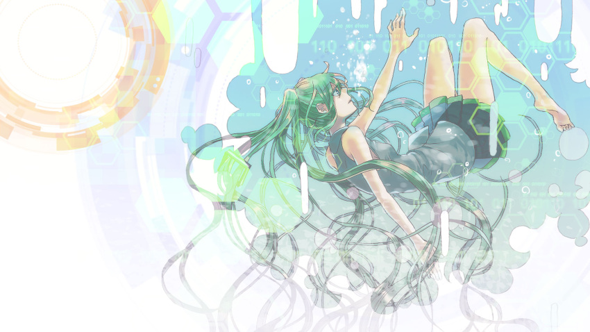 38page, barefoot, green_eyes, green_hair, hatsune_miku, highres, long_hair, reaching