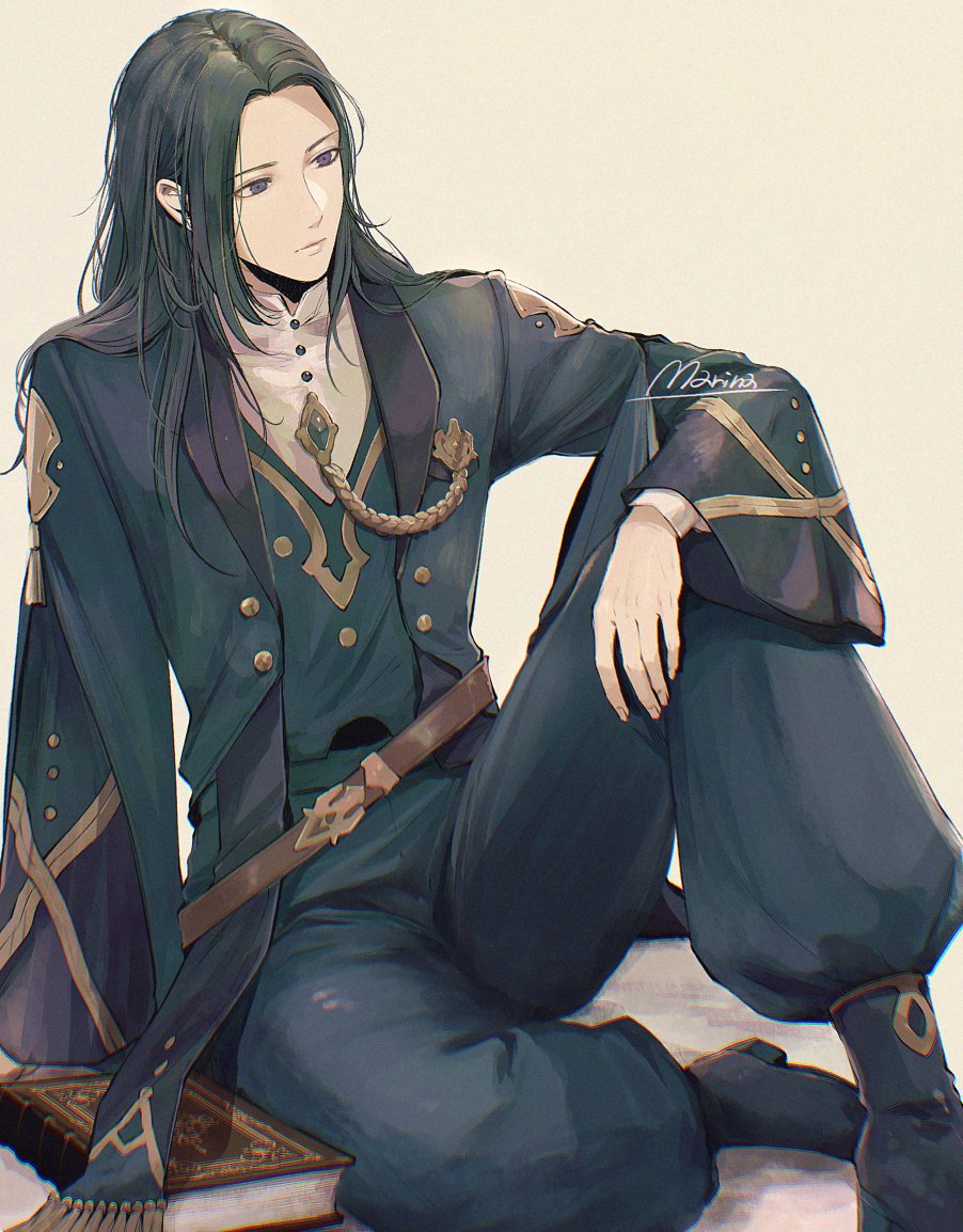 1boy, aiguillette, belt, black_pants, blue_eyes, brown_belt, closed_mouth, coat