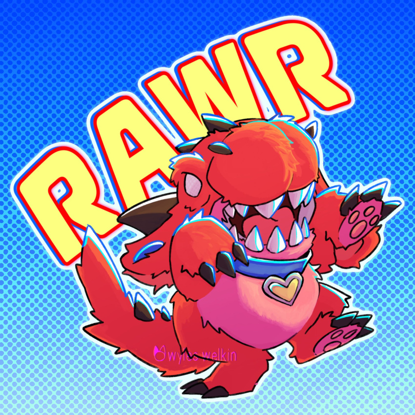 artist_name, dinosaur_costume, english_commentary, english_text, fangs, fins, fish_tail, highres, jeff_the_land_shark, jeff_the_land_shark_(devil_landshark), looking_to_the_side, marvel, marvel_rivals, official_alternate_costume, open_mouth, pawpads, shark, shark_tail, tail, wyleswelkin