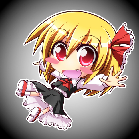 1girl, black_skirt, blonde_hair, blush_stickers, chibi, chibi_only, fang, frilled_skirt