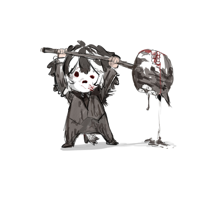 1boy, absurdres, animal_ears, black_hair, black_necktie, black_pants, black_suit, blood