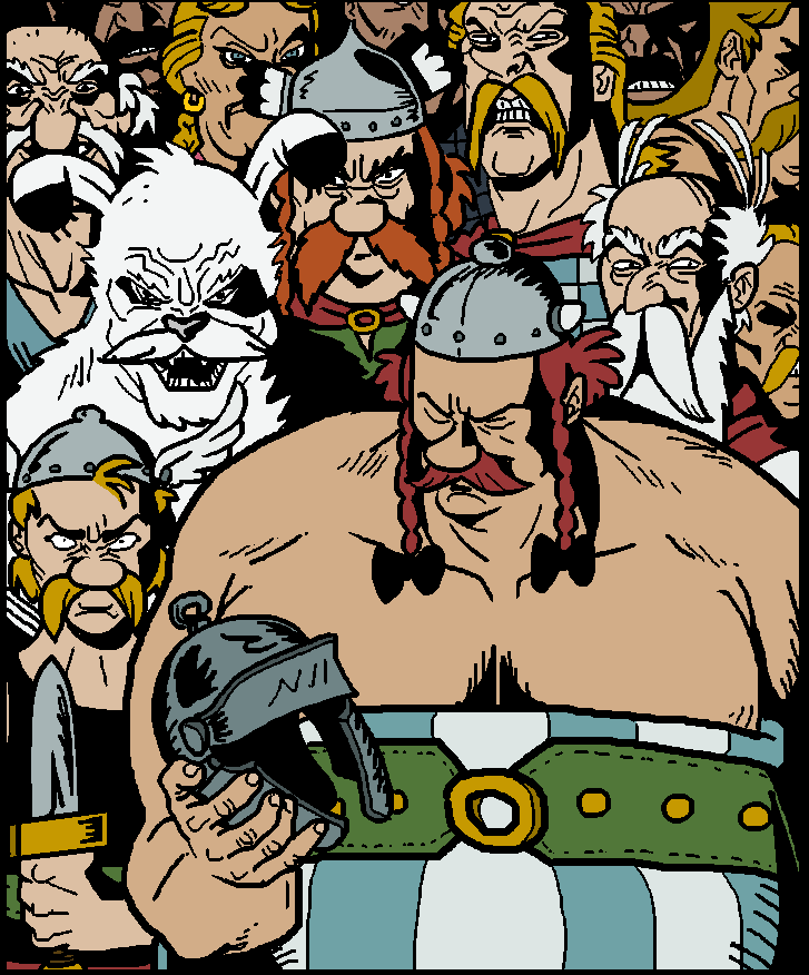 6+boys, armor, asterix, asterix_and_obelix, beard, blonde_hair, braid, clenched_teeth
