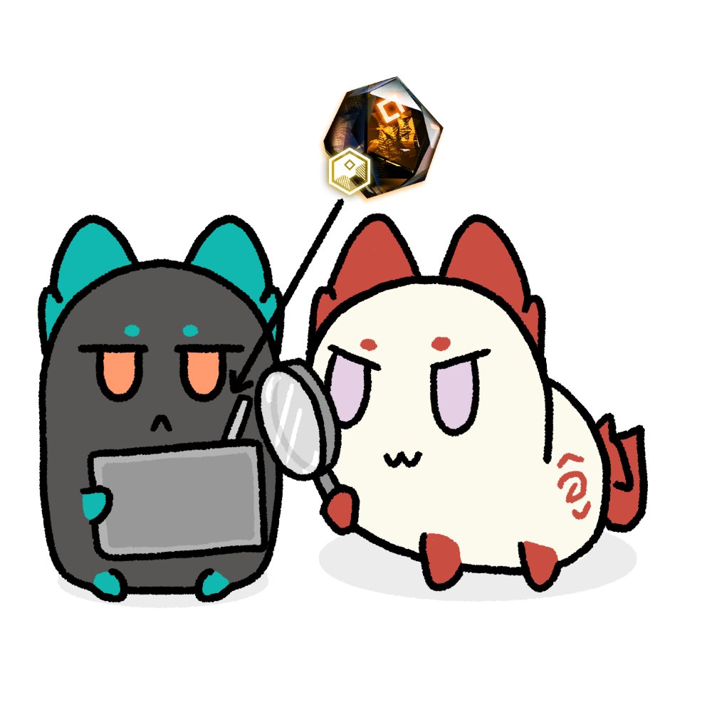 2others, :3, arknights, creature, dragon_bean_(arknights), dusk_(arknights), gem_alert_magnifying_glass_(meme), holding