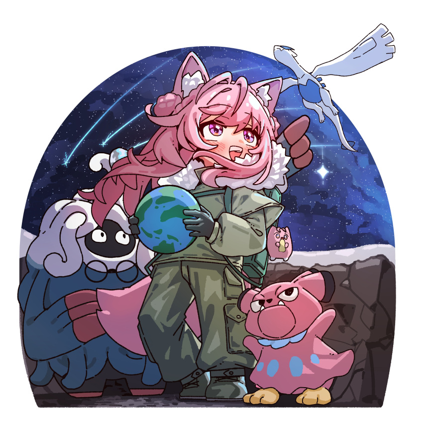 1girl, absurdres, alternate_costume, animal_ear_fluff, animal_ears, bag, bird, black_gloves