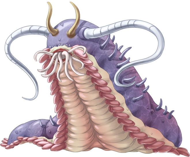 animal_focus, black_background, extra_mouth, fangs, full_body, funamushi_(funa), game_asset, monster, no_humans, non-web_source, official_art, open_mouth, self-datamine, shugo_seijo_prism_saber, simple_background, solo, spikes, teeth, tentacles