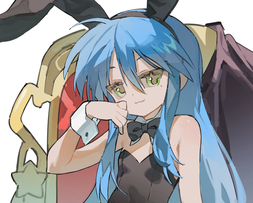 1girl, :3, animal_ear_hairband, animal_ears, bare_shoulders, black_bow, black_bowtie, black_hairband