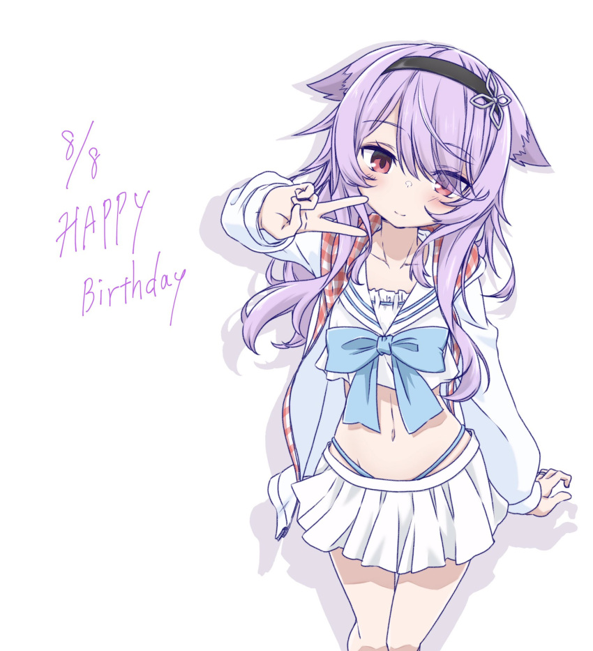 1girl, animal_ears, asagi501, birthday_date, black_hairband, blue_bow, blush, bow