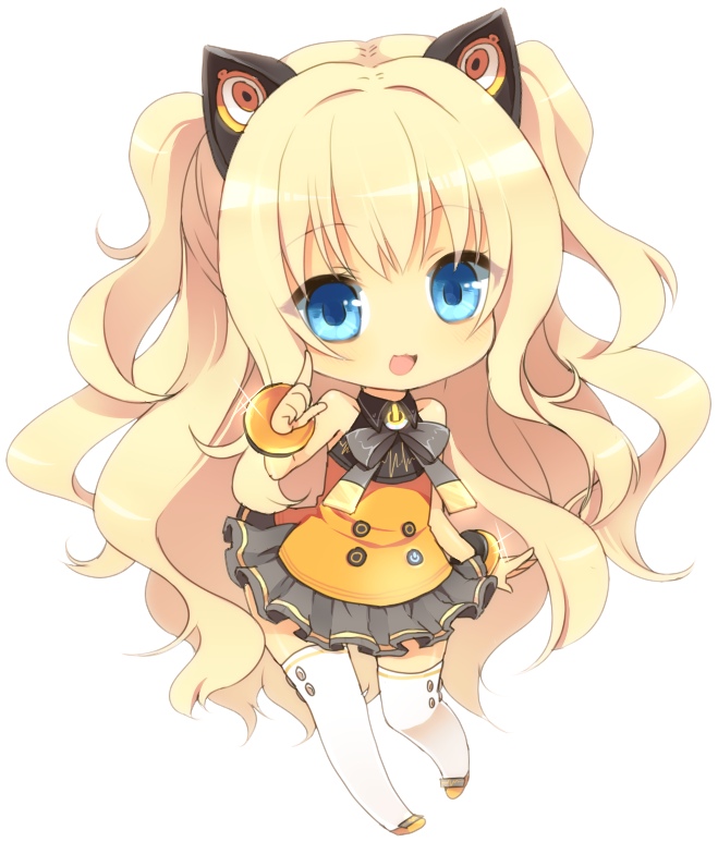 animal_ears, blonde_hair, blue_eyes, bow, bracelet, cat_ears, chibi, jewelry