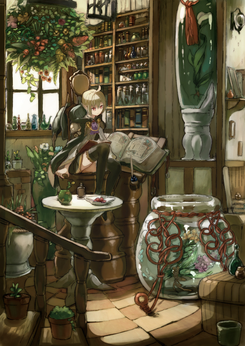 blonde_hair, book, highres, kureta_(nikogori), nikogori-mattyaduke, original, pointy_ears, red_eyes