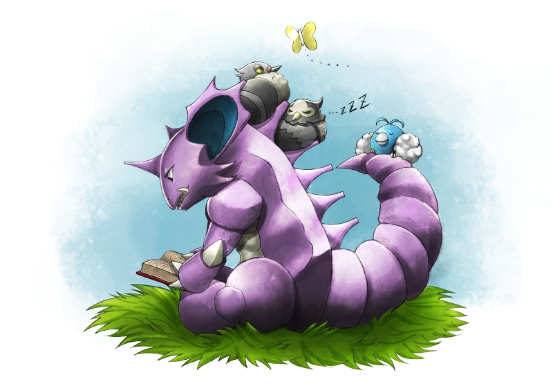 bird, bird_on_tail, book, bug, butterfly, commentary_request, day, nidoking
