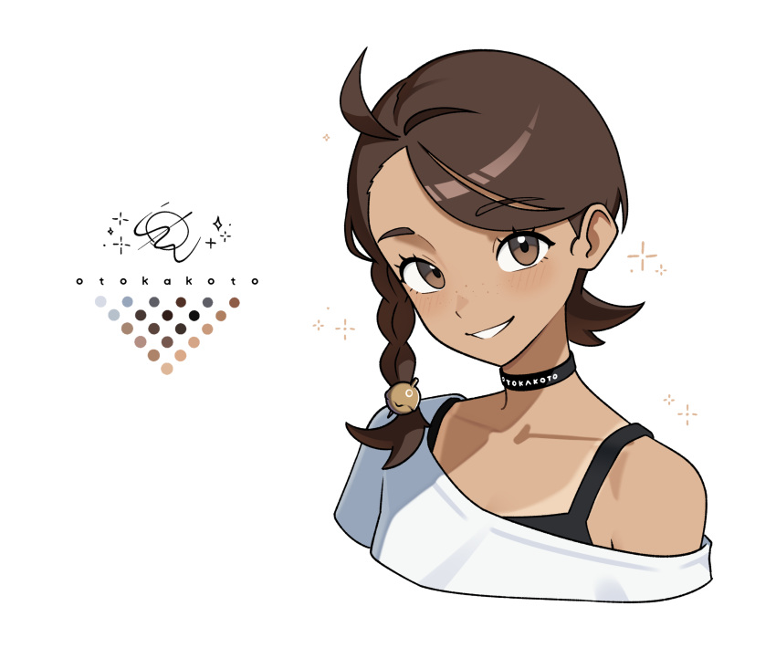 1girl, absurdres, black_undershirt, braid, brown_eyes, brown_hair, choker, cropped_torso