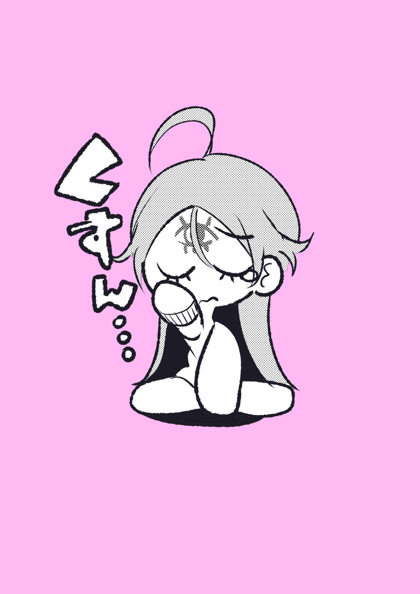 1girl, absurdres, ahoge, chibi, chihaya_senri, closed_eyes, closed_mouth, commentary_request