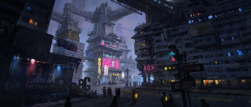 billboard, building, cityscape, commission, graffiti, highres, hutao_li, mihuashi_commission