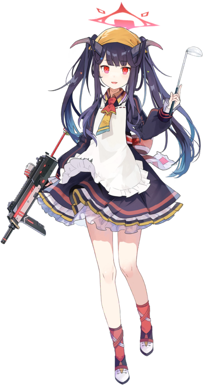 1girl, apron, arm_at_side, back_bow, blue_archive, blush, bow, colored_inner_hair