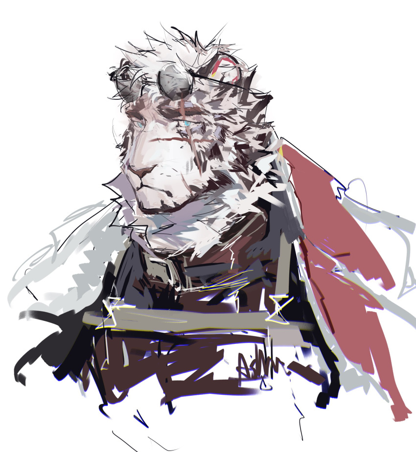 1boy, animal_ears, arknights, artist_name, ashu_monster, closed_mouth, cross_scar, eyewear_on_head