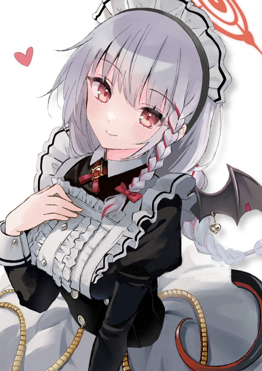 1girl, absurdres, bat_wings, black_wings, blue_archive, blush, braid, closed_mouth
