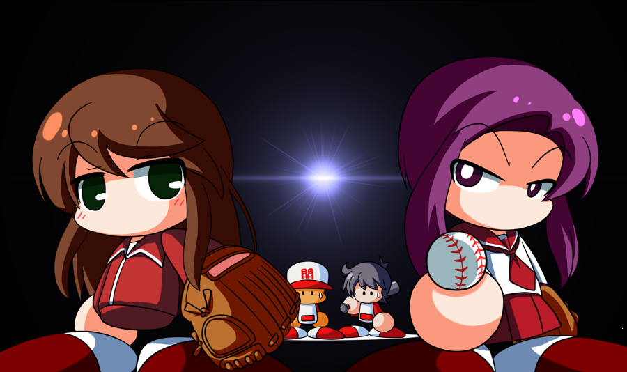 ._., 2boys, 2girls, amezaki_chihaya, amezaki_yuuki, asouuuu, ball, baseball_(object)
