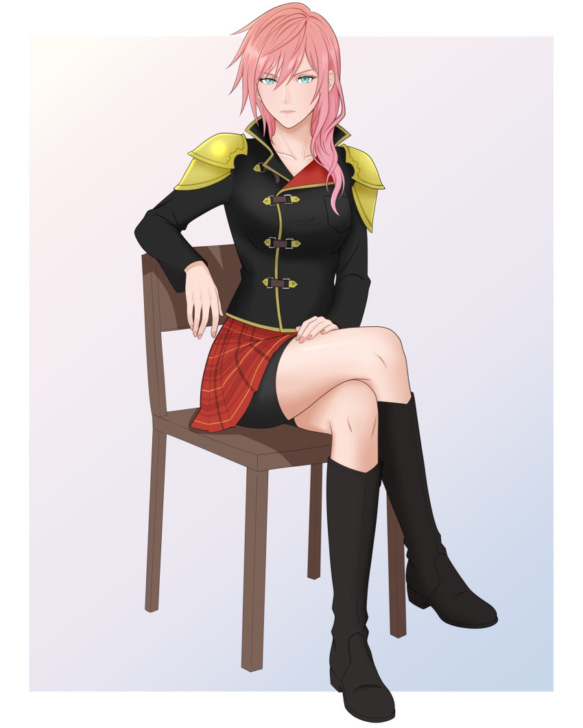 1girl, akademeia_uniform, aqua_eyes, armor, bike_shorts, bike_shorts_under_skirt, black_boots, black_shorts
