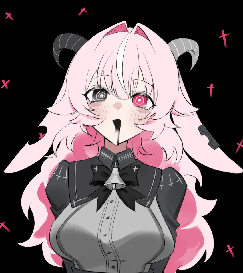 1girl, absurdres, bell, bell_bow, black_bow, black_bowtie, black_eyes, black_mouth