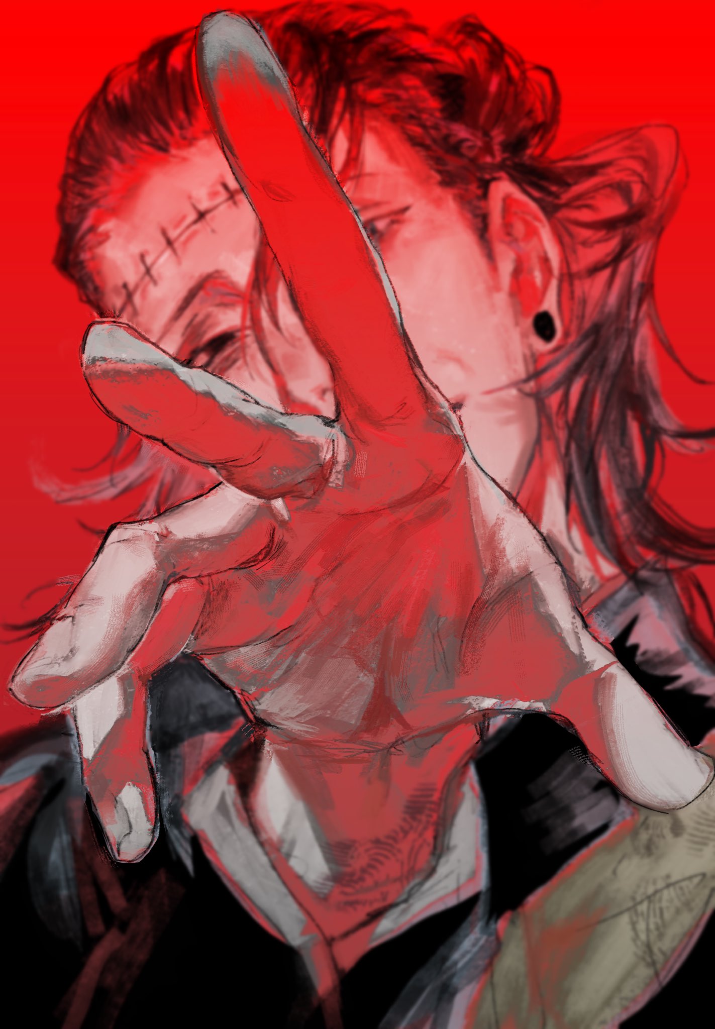 1boy, black_hair, commentary_request, geto_suguru, geto_suguru_(kenjaku), highres, japanese_clothes, jujutsu_kaisen