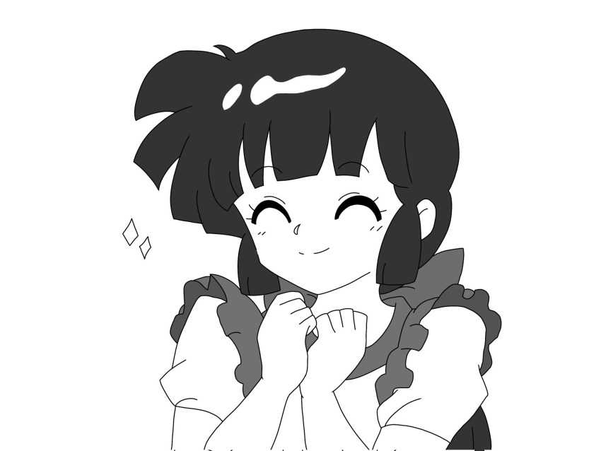 1boy, ^_^, closed_eyes, commentary_request, crossdressing, crossdressing_(mtf), frilled_sleeves, frills