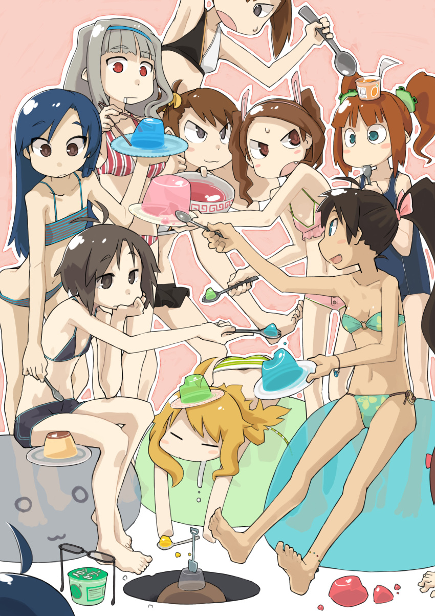 absurdres, amami_haruka, anklet, barefoot, bikini, futami_ami, futami_mami, ganaha_hibiki
