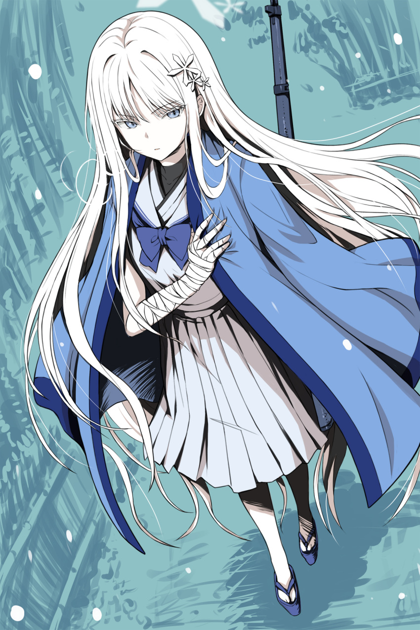 1girl, arisaka, bandaged_arm, bandages, blue_archive, blue_bow, blue_bowtie, blue_eyes