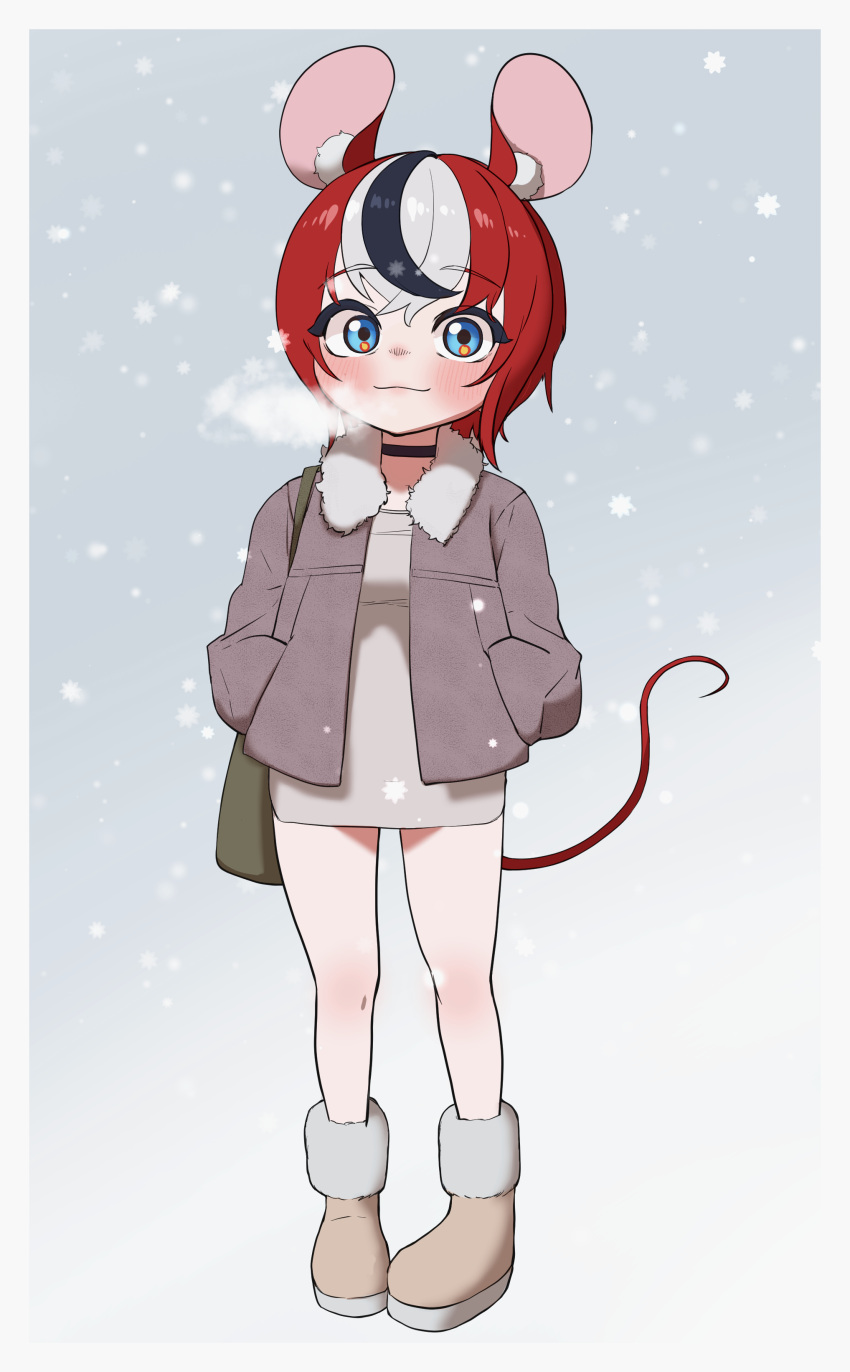 1girl, absurdres, alternate_costume, animal_ears, black_choker, black_hair, blue_eyes, boots