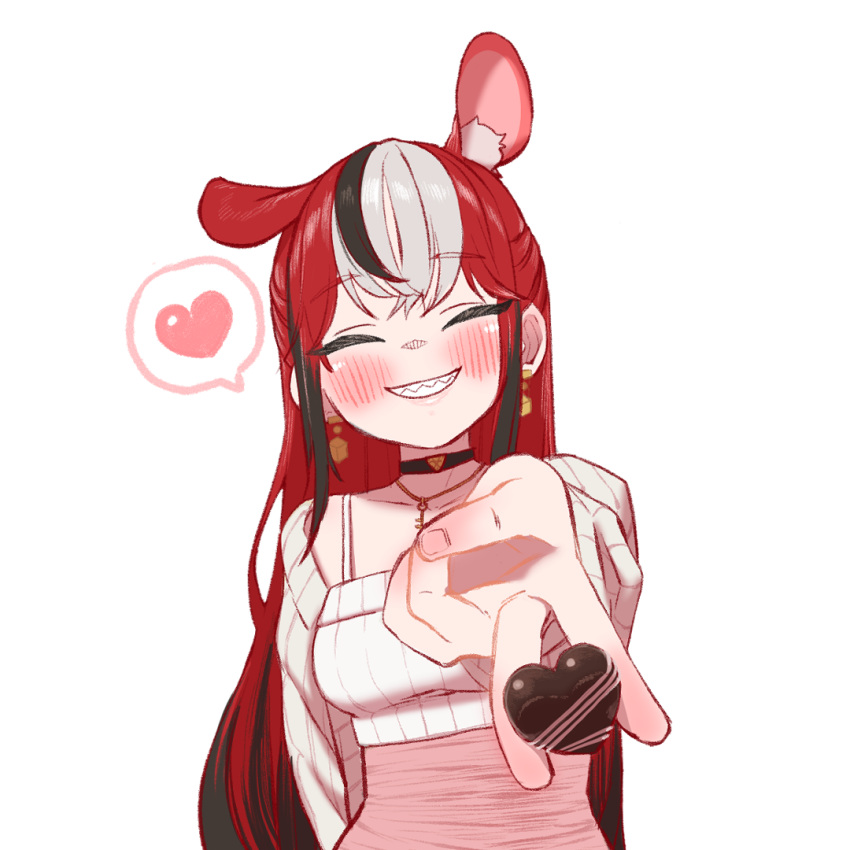 1girl, alternate_costume, animal_ears, black_hair, blush, butayaro_kr, candy, chocolate