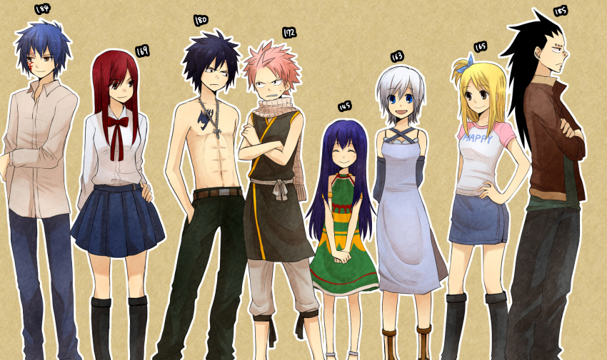 black_hair, blue_eyes, blue_hair, brown_eyes, buranko, erza_scarlet, fairy_tail, gajeel_redfox