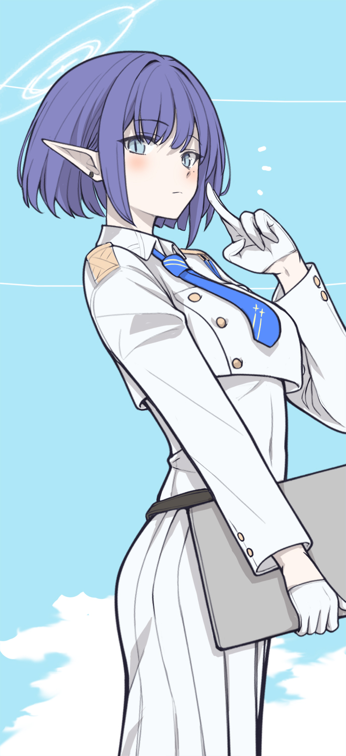 1girl, aoi_(blue_archive), blue_archive, blue_eyes, blue_hair, blue_halo, blue_necktie, blush