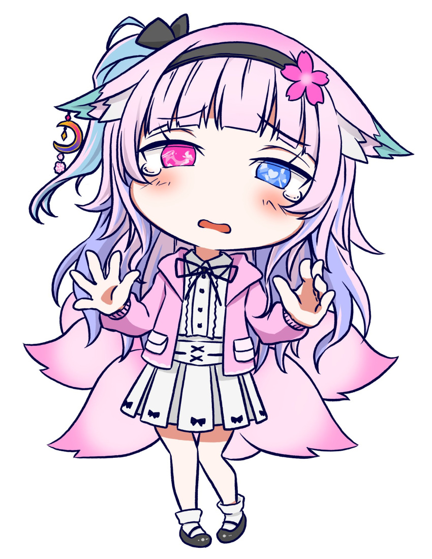 1girl, animal_ear_earrings, animal_ear_fluff, animal_ears, ankle_socks, asagi501, black_hairband, black_shoes