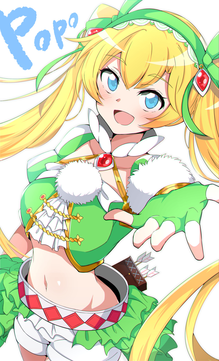 1girl, absurdres, blonde_hair, blue_eyes, blush, character_name, fingerless_gloves, gloves