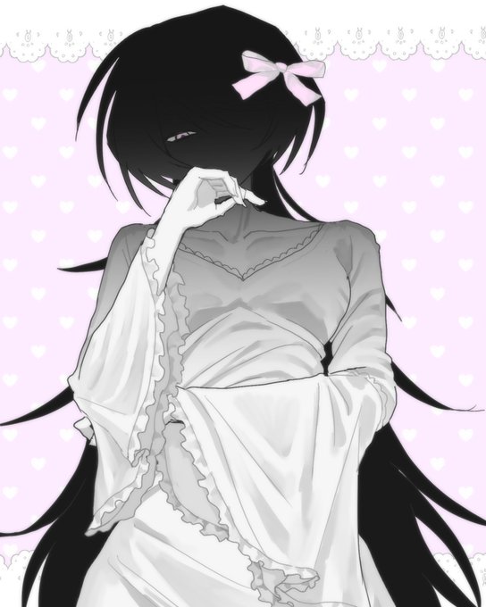 1other, adorable, black_hair, bow, breasts, colored_skin, cute, frilled_dress