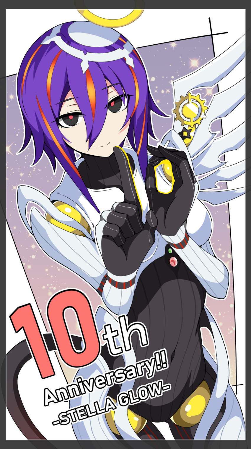 1girl, anniversary, black_eyes, commentary_request, doll_joints, finger_counting, giselle_(stella_glow), highres