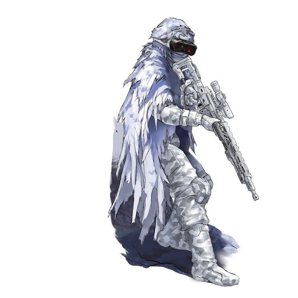 1boy, boots, camouflage, cloak, gira_art, goggles, gun, holding, holding_weapon, jacket, night_vision, original, pants, rifle, simple_background, sniper_rifle, tactical_gloves, weapon, weapon_request, white_background, white_boots, white_cloak, white_jacket, white_pants