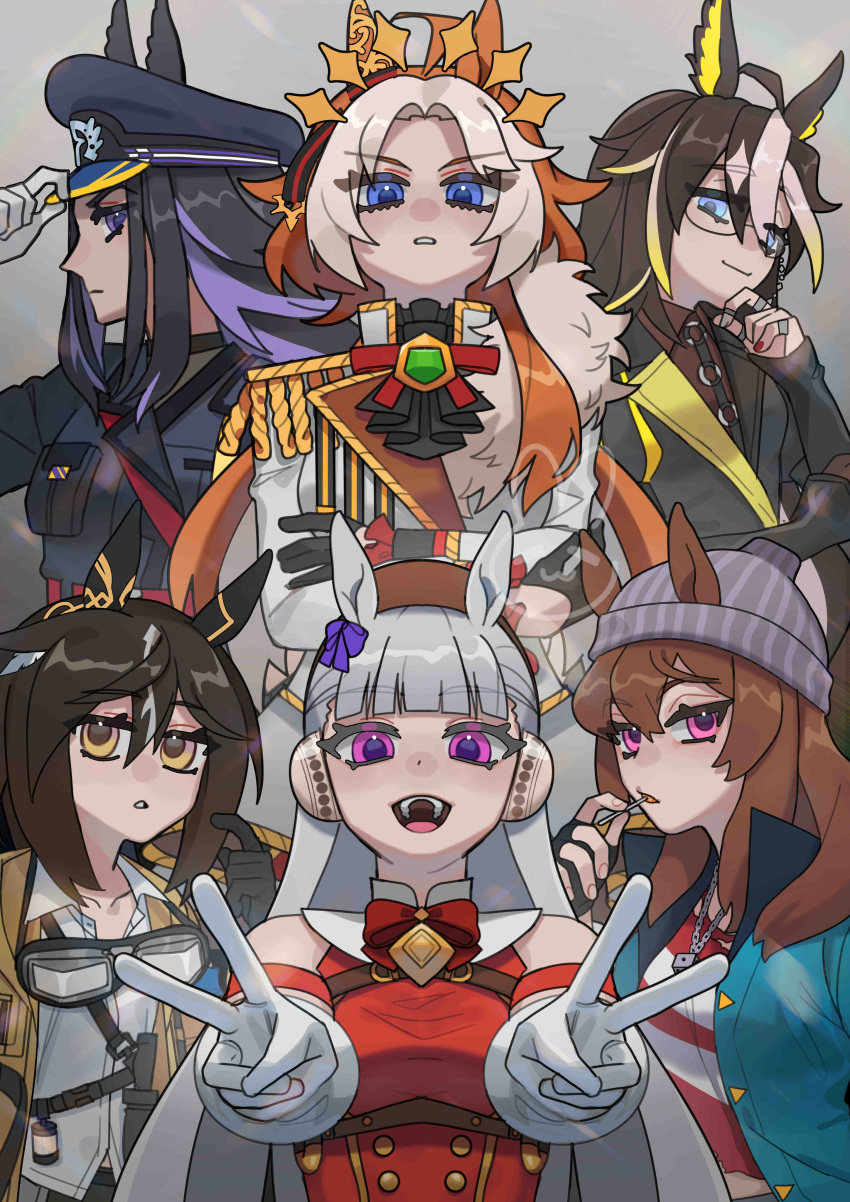 6+girls, absurdres, ahoge, animal_ears, armband, ascot, beanie, black_ascot