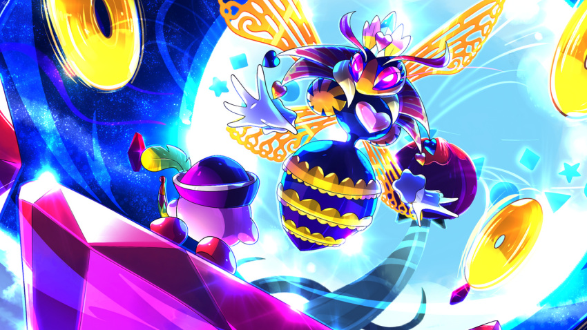 1girl, antennae, archer_kirby, bow_(weapon), commentary, copy_ability, dutch_angle, english_commentary