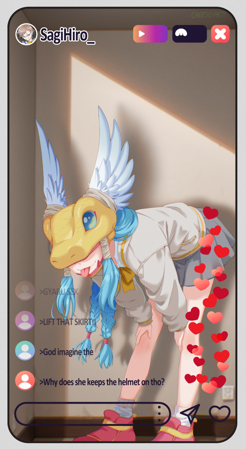 1girl, absurdres, adapted_costume, ankle_socks, artist_name, bent_over, blue_hair, bow