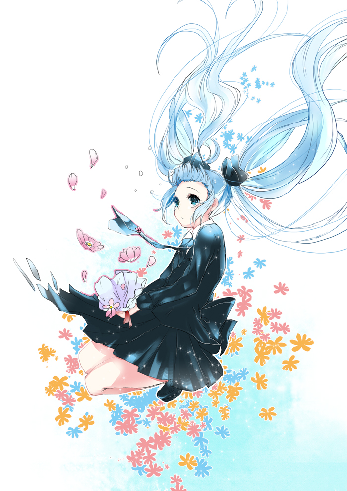 bad_id, blue_eyes, blue_hair, floating_hair, hatsune_miku, koto2, long_hair, necktie