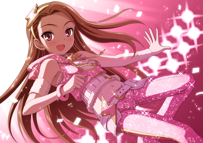 :d, belt, bracelet, brown_hair, cool_&amp;_sexy_(idolmaster), fur_trim, hairband, highres