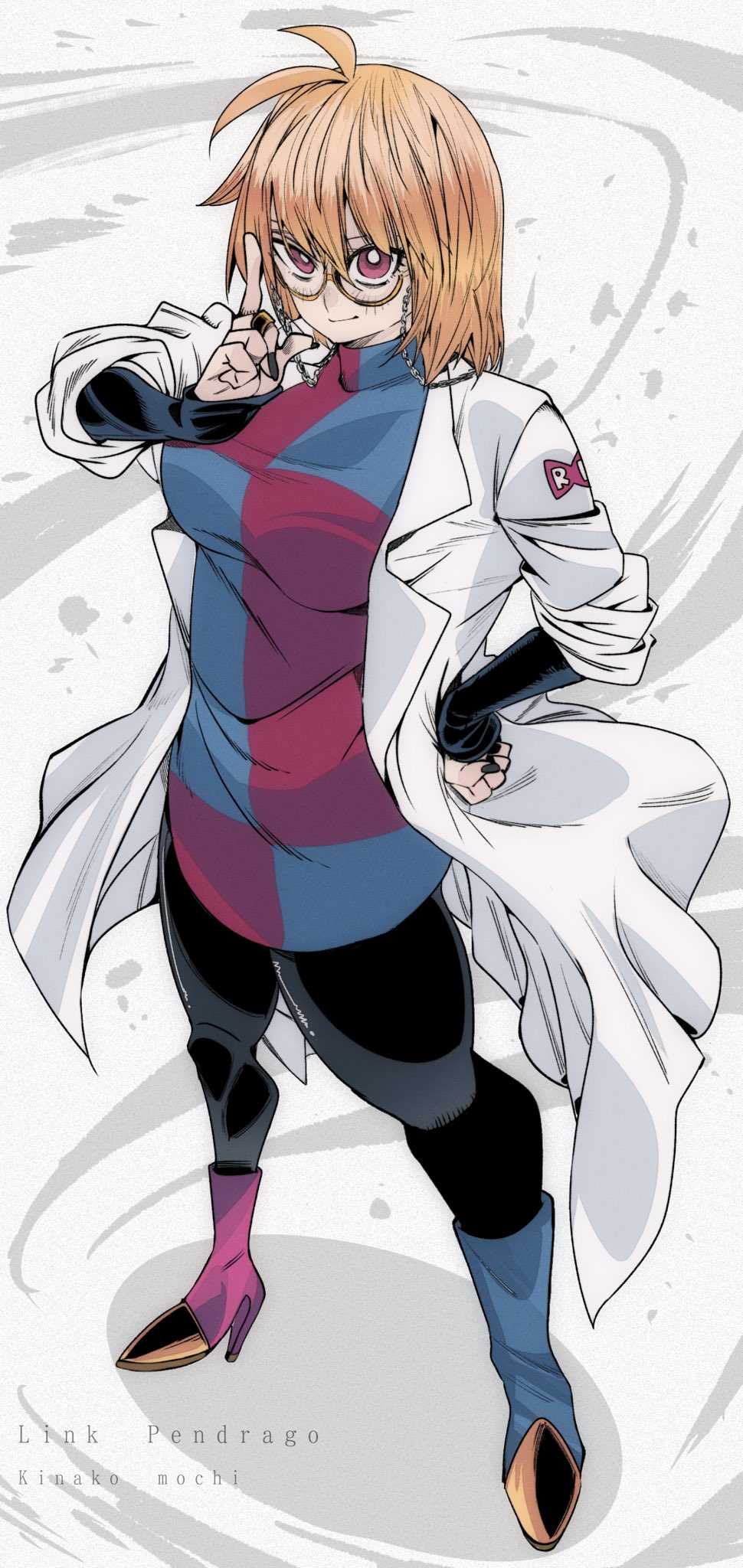 1girl, android_21, android_21_(cosplay), antenna_hair, arcueid_brunestud, asymmetrical_footwear, bespectacled, black_nails