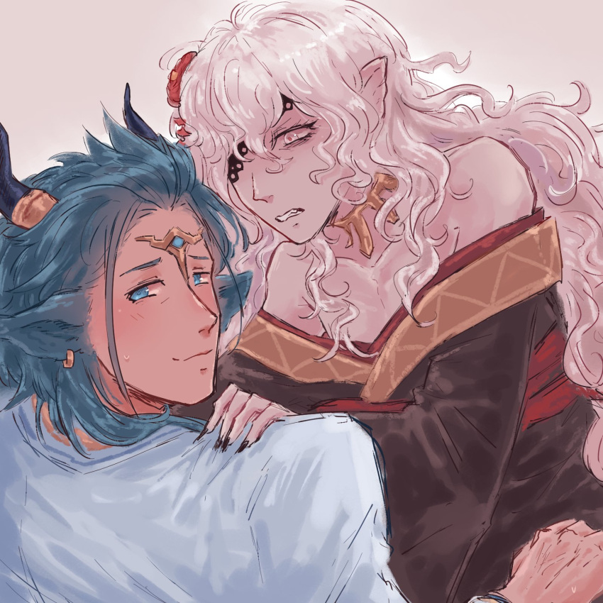 1boy, 1girl, angry, animal_ears, askr_(fire_emblem), askr_(new_year)_(fire_emblem), averting_eyes, bat_ears