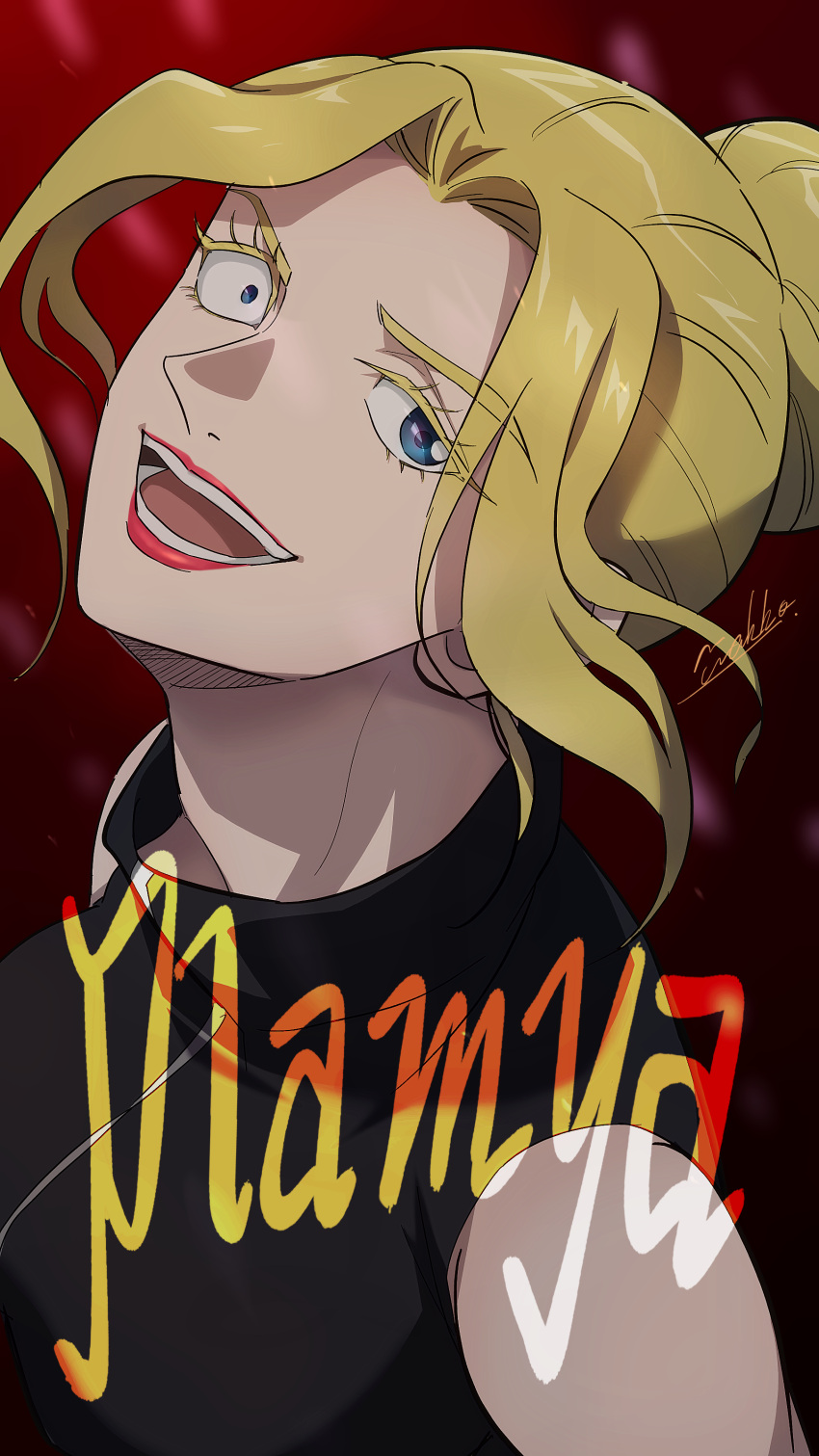 1girl, absurdres, black_jacket, blonde_hair, blue_eyes, christine_richard, commentary_request, curtained_hair