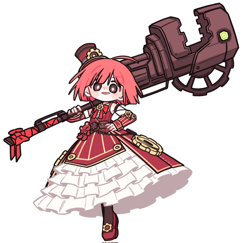 1girl, ahoge, black_pantyhose, bob_cut, dress, frilled_dress, frills, gears