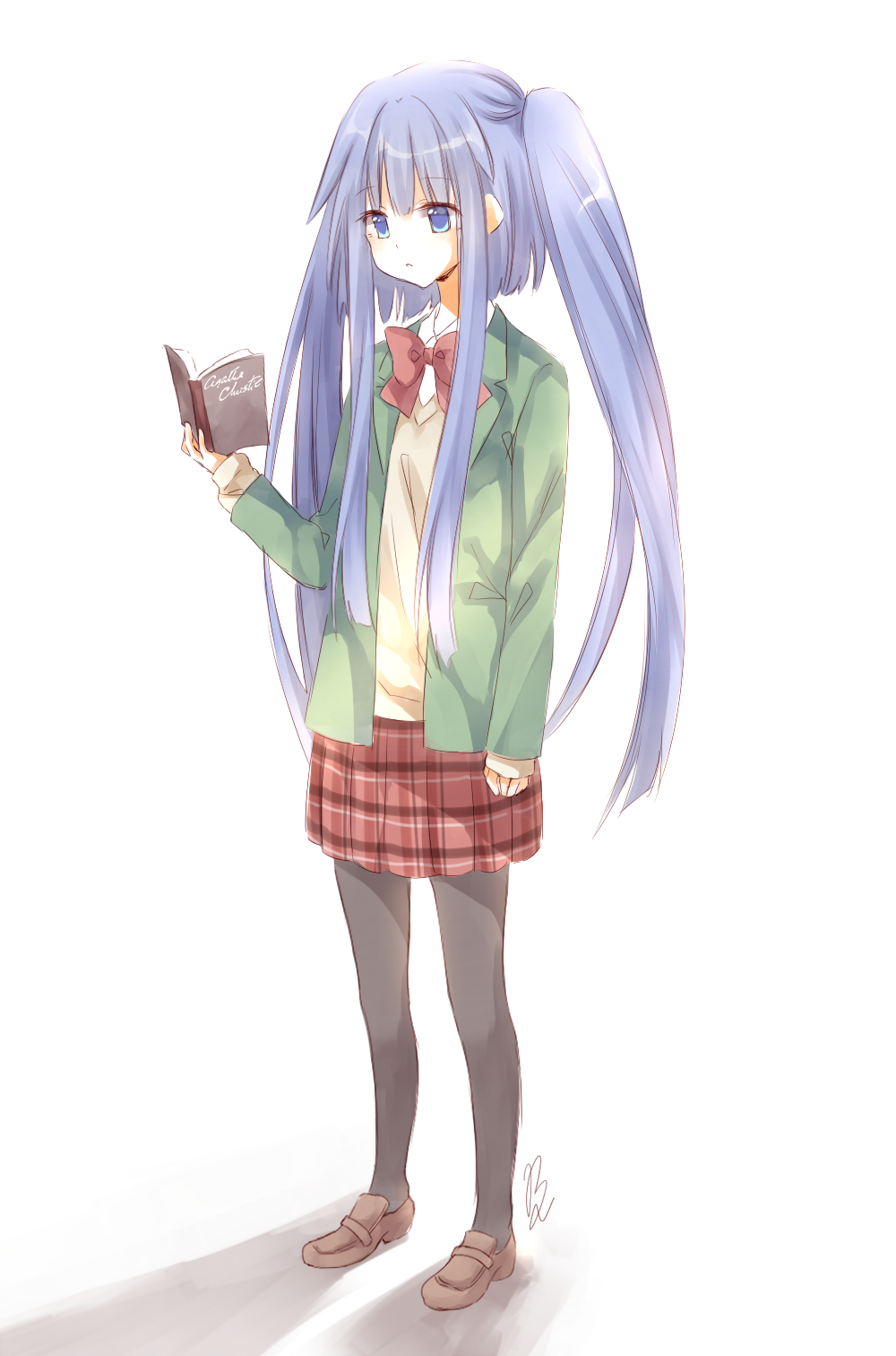 1girl, :<, alternate_costume, black_pantyhose, blue_eyes, blue_hair, blunt_ends, blunt_sidelocks