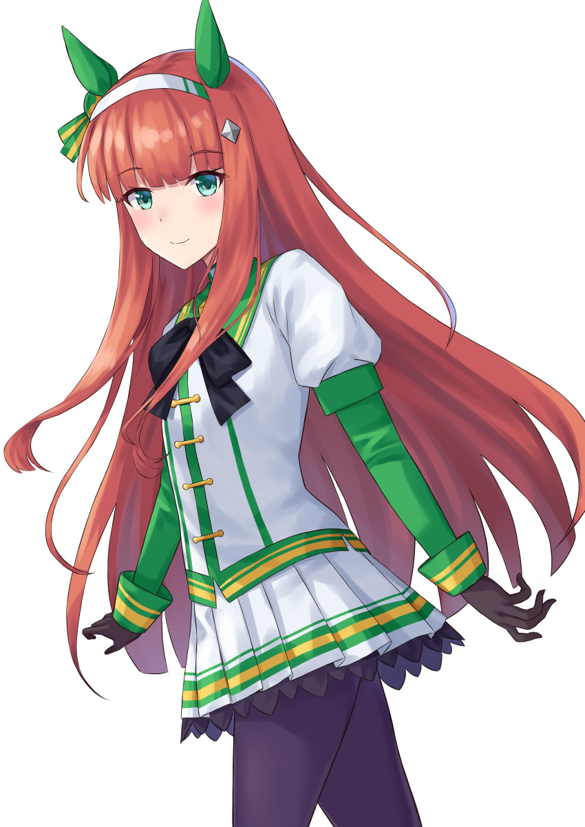 1girl, absurdres, animal_ears, black_bow, black_gloves, black_pantyhose, blunt_bangs, blush