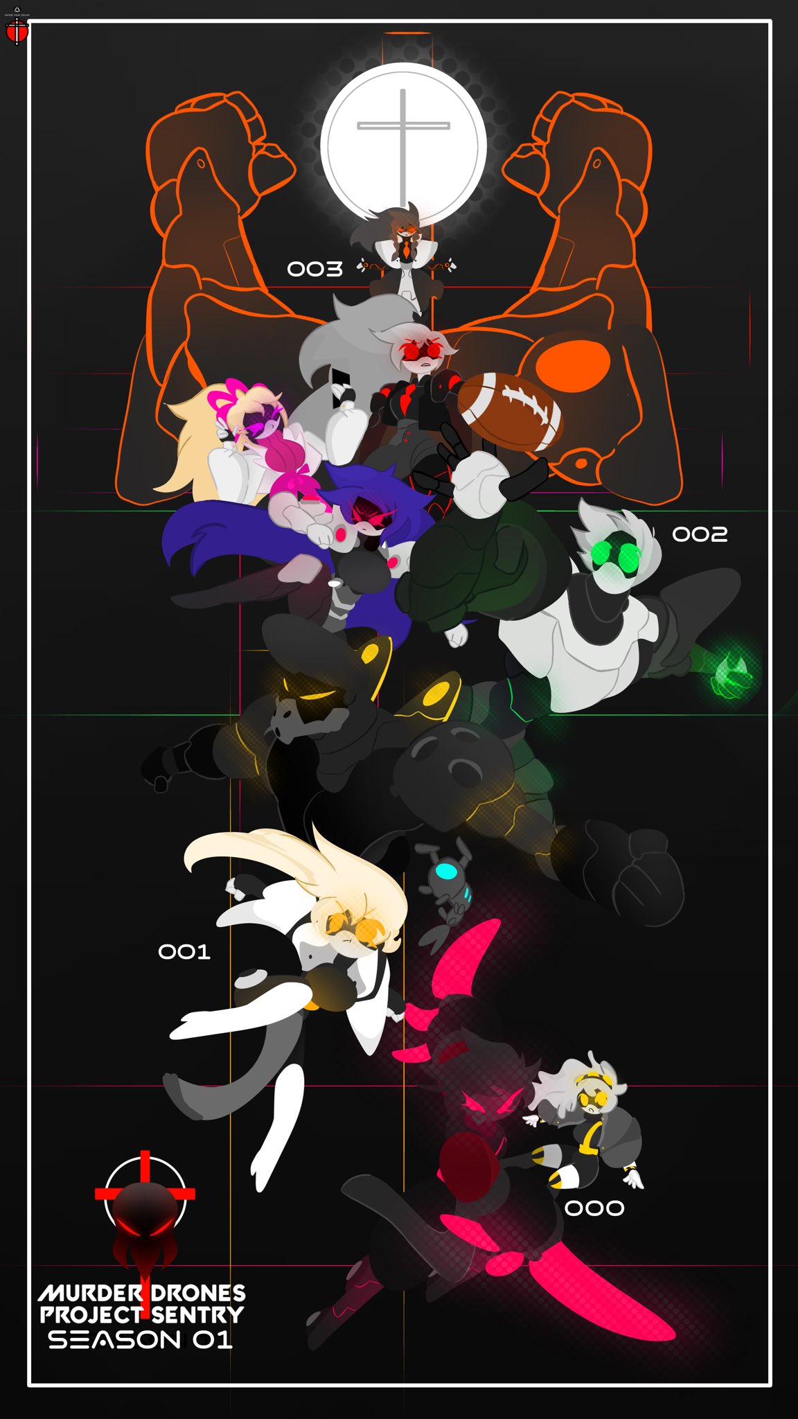 2boys, 6+girls, alternate_universe, blonde_hair, bow, council_unity, doll_(murder_drones), face_filter