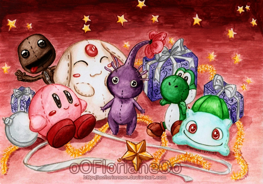 2000s_(style), :3, black_eyes, box, brown_eyes, bulbasaur, character_doll, christmas